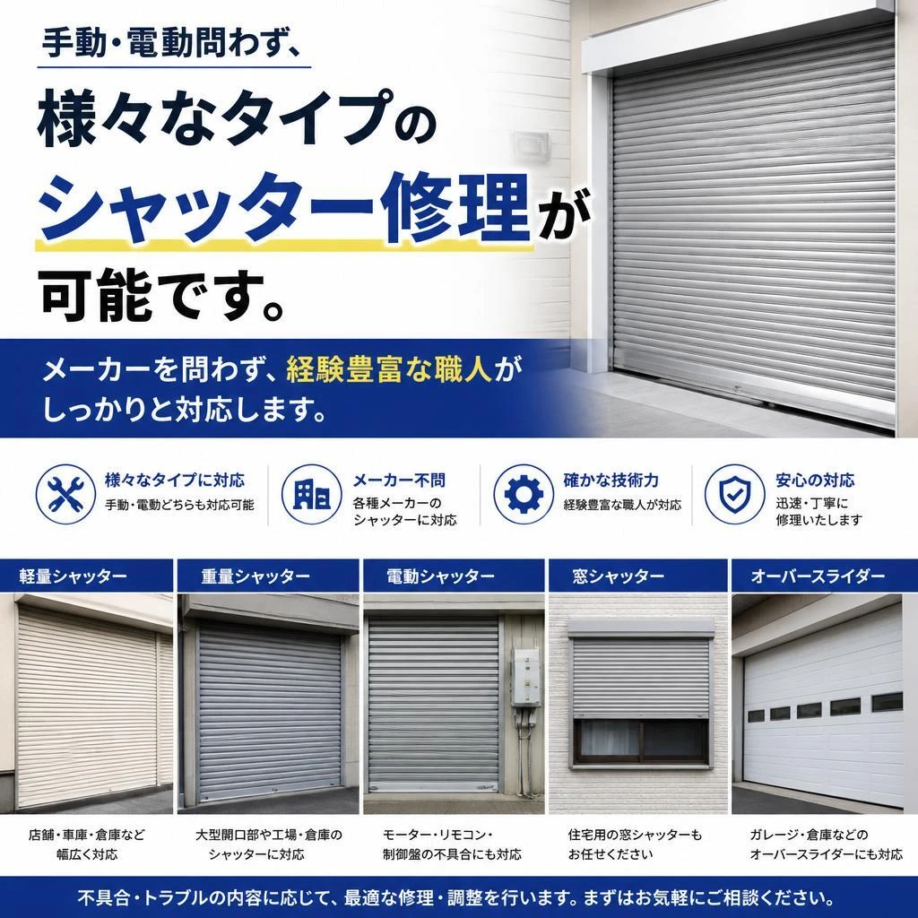 多様なシャッターの修理に対応