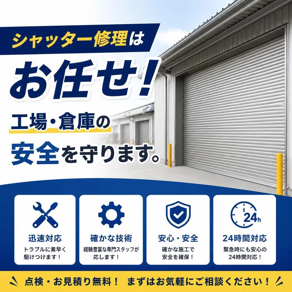 シャッター修理はお任せ！工場・倉庫の安全を守ります。