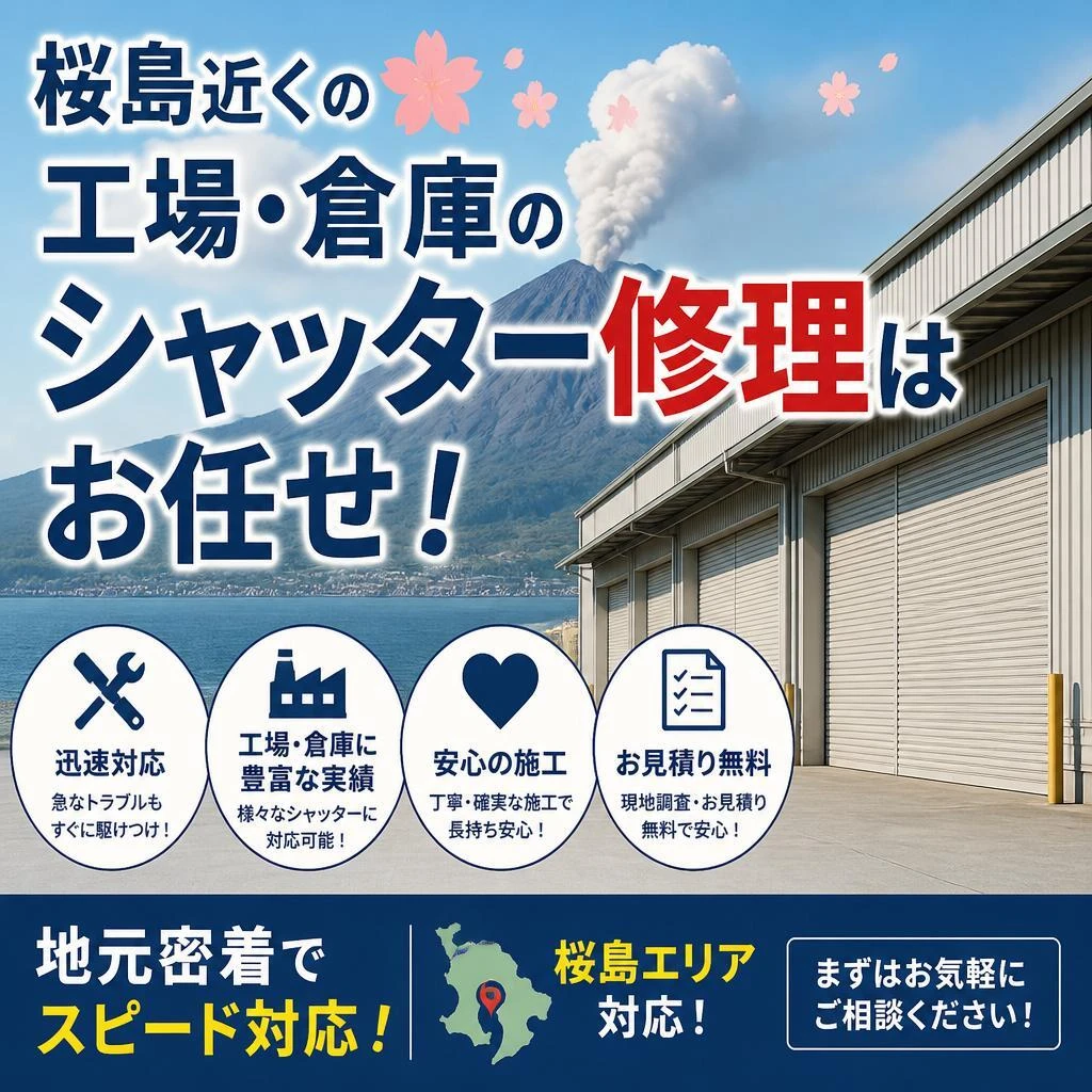 桜島近くの工場・倉庫のシャッター修理はお任せ！